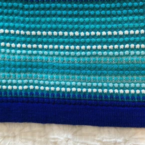 Chaps knit sleeveless top with rounded neckline in shades of teal blue & white - Picture 10 of 14